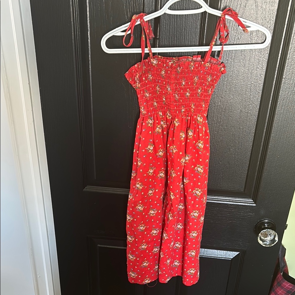 Kids Vibrant Red Floral Dress with Tie Straps
